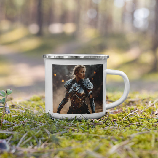 Emailletasse-Motiv-Kriegerin